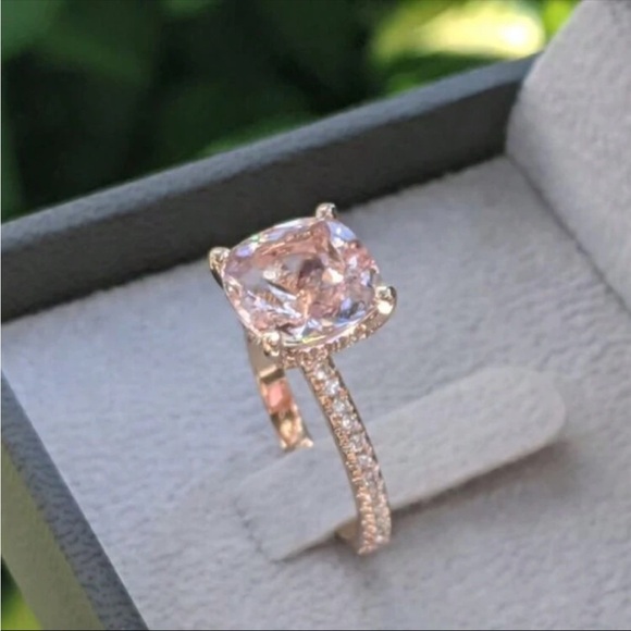 New Luxury Rose Gold Round Cut Champagne CZ Ring, size 6 - Picture 4 of 6